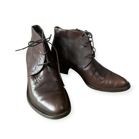 Vintage Y2K, Brown Leather Chukka Booties, Italian Made, Size 39EU - Picture 1 of 10